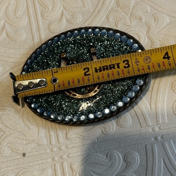 Rubyrudi Artist Western Belt Buckle Hand Crafted OOAK Blue Glitter Glass Rugged main image 5